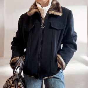 100% wool fur trim winter jacket